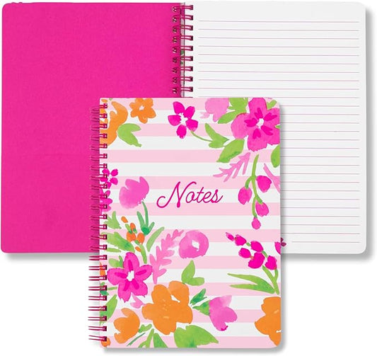 Steel Mill & Co Cute Mini Spiral Notebook, 8.25" x 6.25" Journal with Durable Hardcover and 160 Lined Pages (Watercolor Flowers)