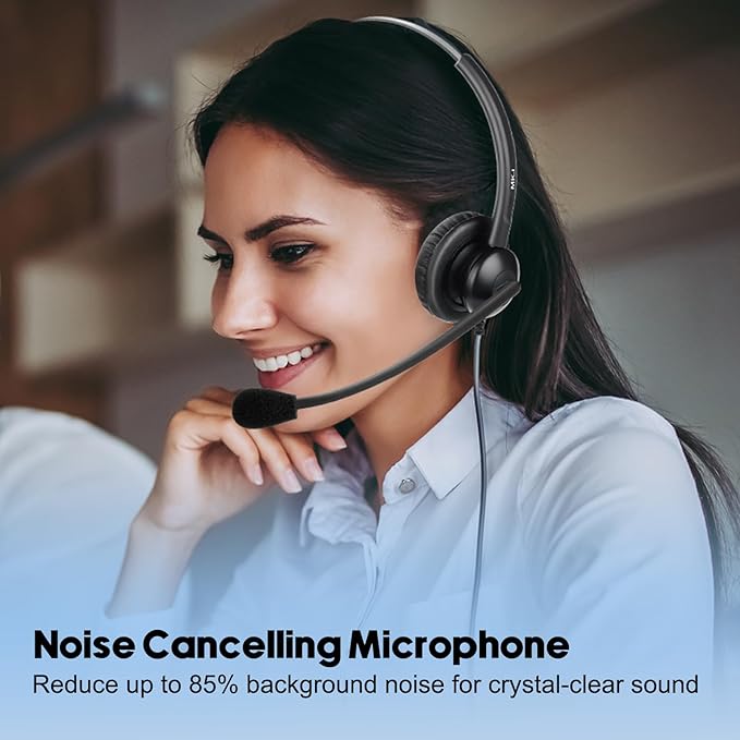 2.5mm Phone Headset for Office Landline Corded Telephone Headset with Noise Cancelling Microphone Wired Call Center Headphones for Panasonic KX-TGEA20 KX-TCA430 KX-TGE433 Cisco 303G 508G Uniden Vtech