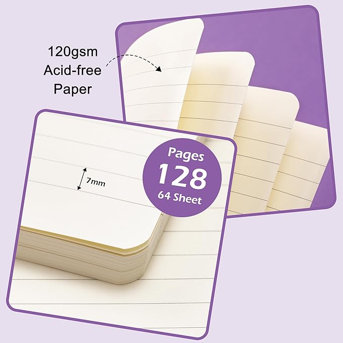 Ruled Notebook/Journal - Classic Lined Journal/Notebook, 5.3'' x 8.26'', Hardcover with Thick Paper, Banded + Pen Holder +Inner Pocket - Lavender