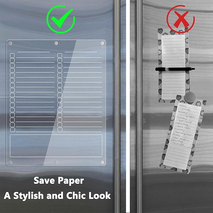 Acrylic Grocery List Magnet Pad for Fridge, Reusable to Do List for Refrigerator, Clear Notepad Note Planning Board, Shopping List, Reminders, w/ 8 Colors Markers, 15"x11"