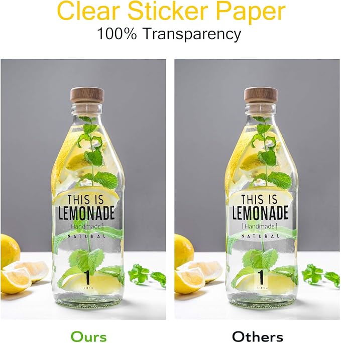 Koala Printable Clear Sticker Paper - ONLY for LASER Printer - 8.5x11 Inch 20 Sheets Full Sheet 100% Transparent Label Paper for DIY Personalized Decals, Labels