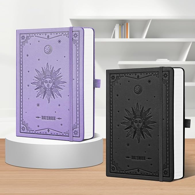 EMSHOI Bullet Dotted Journal Notebook - 320 Pages, 100gsm Thick Paper, A5 Hardcover Leather, Dot Grid Notebook for Women Men Work Writing, Bullet Journaling, Drawing, 5.75 x 8.38, Light Purple