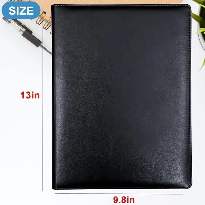 Leather Folder Portfolio,Legal Pad Holder,Portfolio Binder,Leather Clipboard for Business School Office Conference (Black)
