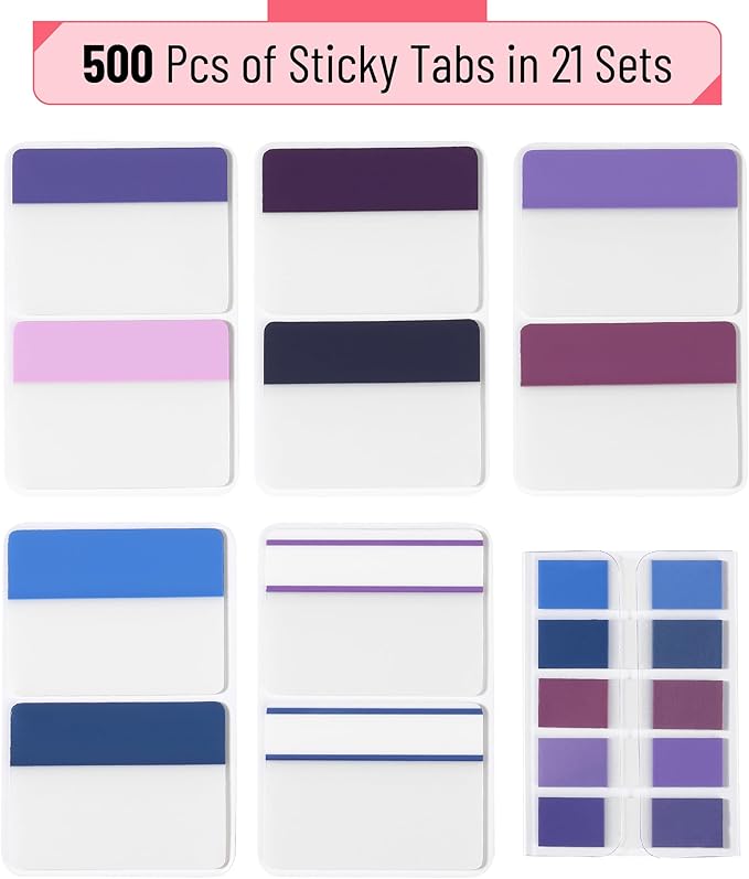 Mr. Pen- Colorful Index Tabs, 500 Pcs, 21 Sets - Sticky Page Markers for Binders, Books & Notebooks
