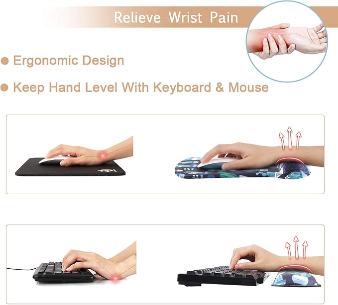 iCasso Keyboard Wrist Rest and Mouse Wrist Rest Pad, Made of Memory Foam, Ergonomic Support, Easy Typing and Relieve Wrist Pain, Perfect for Gaming, Office (Green Cactus)