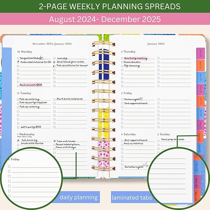 Kate Spade New York Medium Weekly and Monthly Planner August 2024 - December 2025, Hardcover Spiral Agenda, Daily Planner with Monthly Calendar, Stickers, & Pockets (Golf Balls)