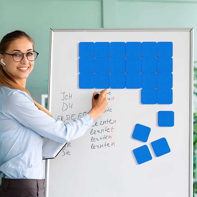 MaxGear Dry Erase Erasers, 24 Pack Magnetic Whiteboard Erasers for Classroom, Mini Whiteboard Cleaning Pads, Chalkboard Wiper Teacher Supplies for School, Office, Home （Blue, 2 x 2 Inch