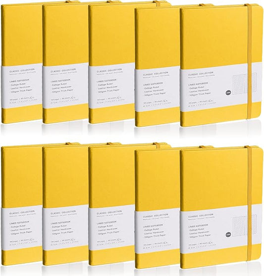Lined Journal Notebook, 10Pack(bright yellow), 160 Pages, Medium 5.7 inches x 8 inches - 100 gsm Thick Paper, Hardcover
