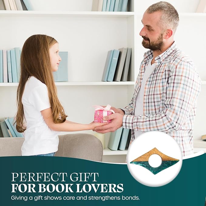 Book Page Holder - Handcrafted Mango Wood & Green Resin Thumb Bookmark - Unique Reading Accessories & Gifts for Book Lovers, Readers & Bookworms (Brown/Green)