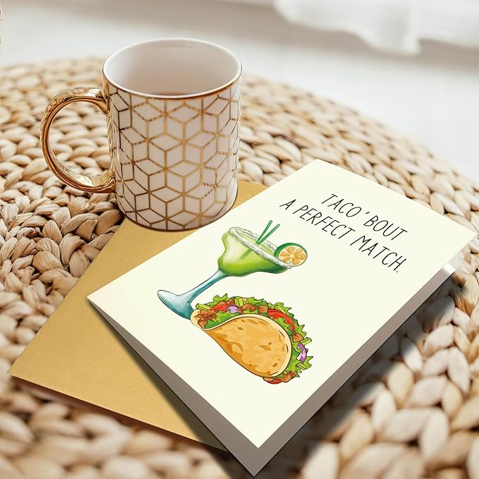 Funny Engagement Card for Couple, Taco And Cocktail Pun Wedding Card for Bride and Groom, Cute Wedding Gift for Friend, Congratulations Card for Newlyweds