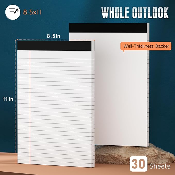 White Legal Note Pads 8.5 x 11'', 12 Pack Legal Paper Note Pads 8.5x11, Micro Perforated Wide Ruled Lined Writing Pads 30 Sheets for Home Office School Work, Legal Notepads Double-Side Printed Per Pad