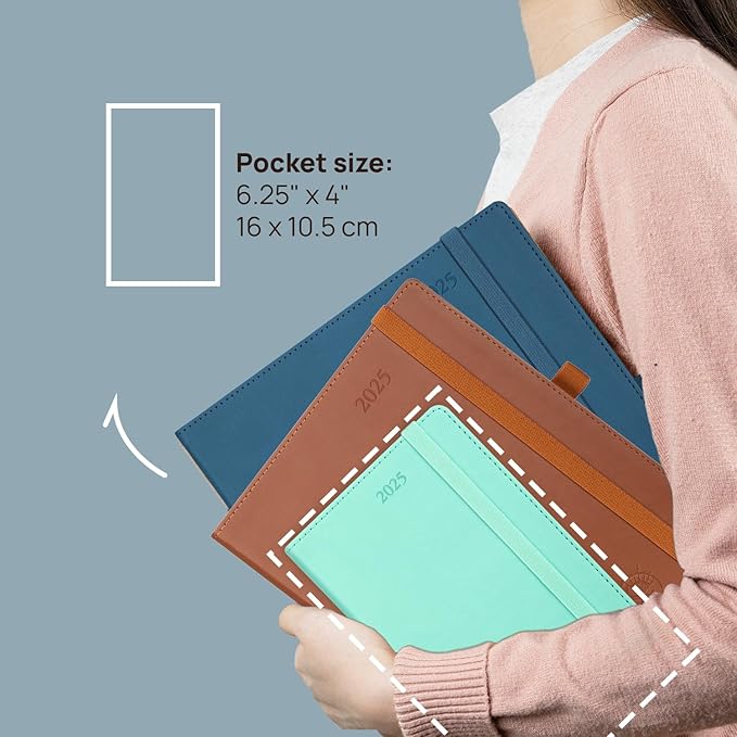 POPRUN Pocket Monthly Planner 2025-2026 (Pocket- 4''x 6.25''Soft Leather Cover) - 18 Month Calendar Book for Purse (January 2025-June 2026), 100 GSM Thick Paper - Pacific Green