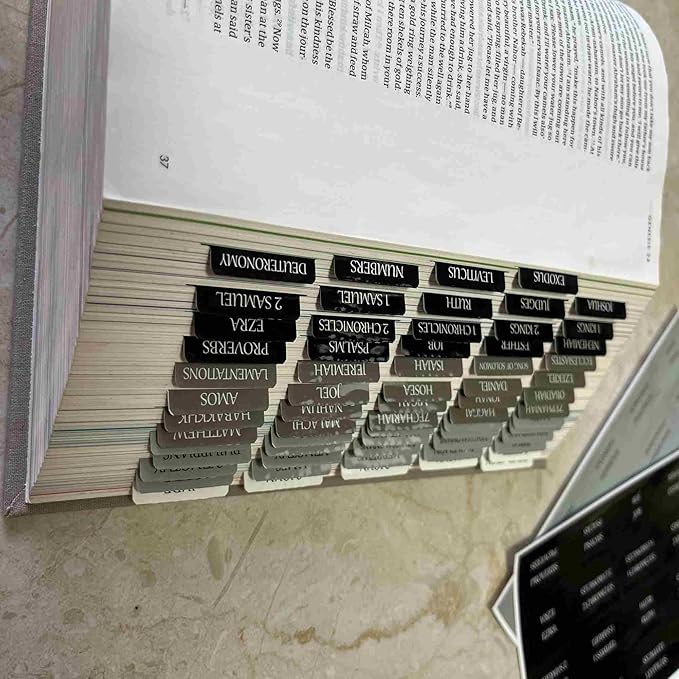 Thinkor Reposition Bible Tabs, Large Print Lanimated Stickers, Easy to Read and Apply Bible Tabs for Women and Man (Gray Green)