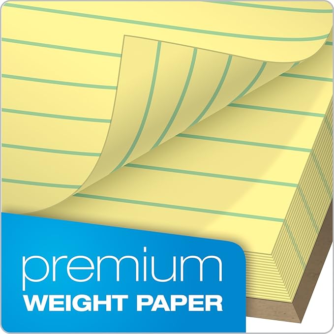 TOPS Docket Gold Writing Pads, 5" x 8", Jr. Legal Rule, Canary Paper, 50 Sheets, 6 Pack (99704)