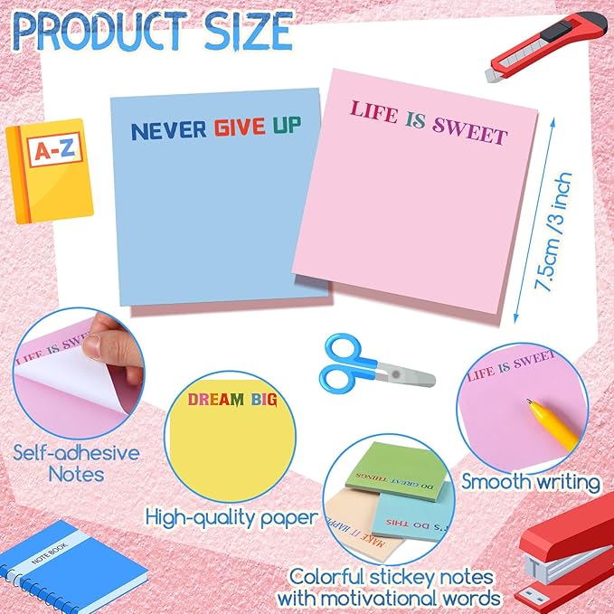 Yinder 24 Pcs Inspirational Sticky Notes with Lines Cute Motivational Sticky Notes Pad Employee Appreciation Gifts Bulk for Teacher Nurse Coworkers Office Supplies 3 x 3''(Gentle Color,Motivational)