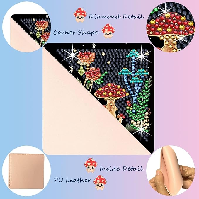 Diamond Art Painting Bookmarks,8Pcs DIY Cute Diamond Art Kits for Adults, Corner Bookmarks Small Crafts Kit for Women Book Lovers (Mushroom)