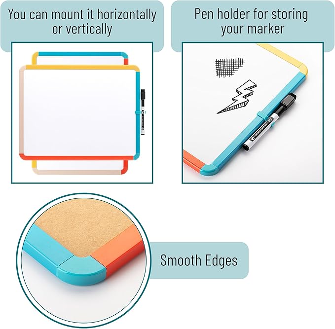 Mr. Pen- Dry Erase Board, 14' x 11', Black Dry Erase Marker, Colorful Frame, Mini White Board for Kids & Students