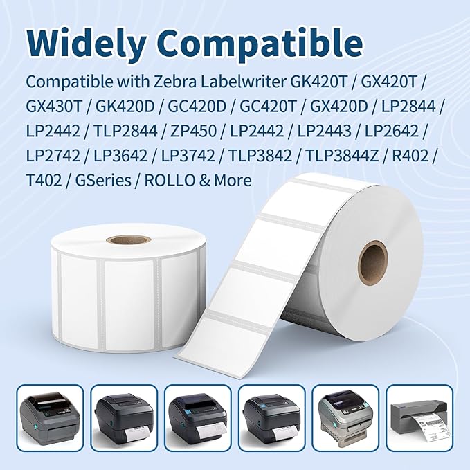 Tacnology 24 Rolls 2" X 1" Direct Thermal Labels - Perforated Barcode Replacement Labels - Compatible with Rollo & Zebra Desktop Printers - FBA Adhesive Address Shipping Labels- 1300 Labels/Roll