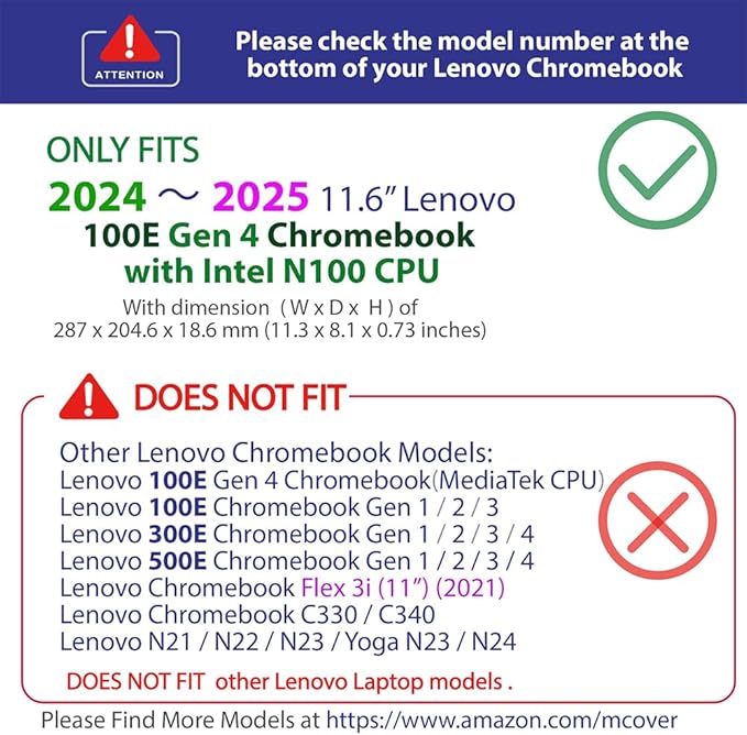 mCover Hard Case ONLY Compatible for 2024~2025 11.6" Lenovo 100E Chromebook Gen 4 (with Intel CPU and Model# 83G*) Laptop Computer (NOT Fitting Any Other Lenovo Models) - Clear