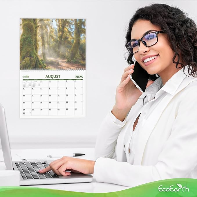 EcoEarth - Biodegradable 11x17 Inch (Open) 12-Month Vertical Hanging Wall Calendar - 2025 Monthly Calendar - National Parks