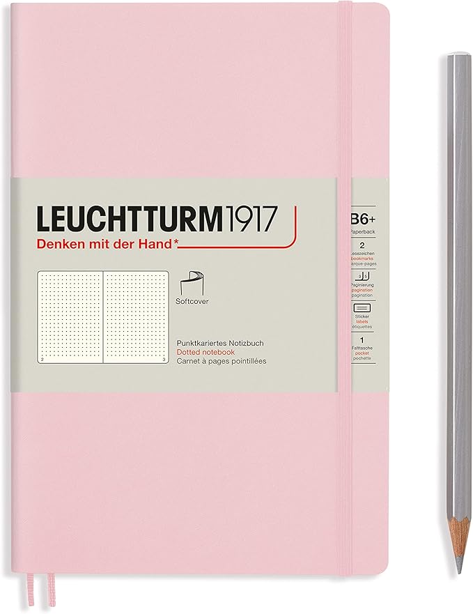 LEUCHTTURM1917 - Notebook Softcover Paperback B6+ - 123 Numbered Pages for Writing and Journaling (Dotted, Powder)