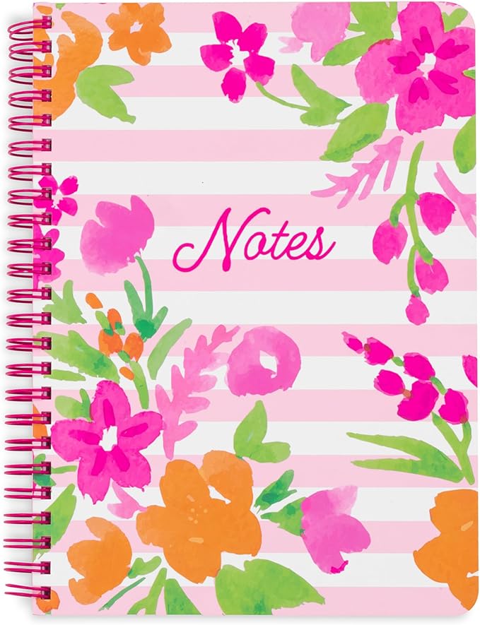 Steel Mill & Co Cute Mini Spiral Notebook, 8.25" x 6.25" Journal with Durable Hardcover and 160 Lined Pages (Watercolor Flowers)