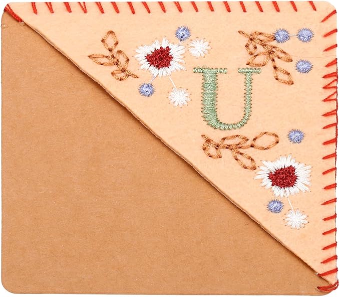PATIKIL Personalized Embroidered Corner Bookmark, Cute Flower Felt Stitched Triangle Book Mark Page Marker for Women Men Book Lovers Teachers, Pink, Letter U