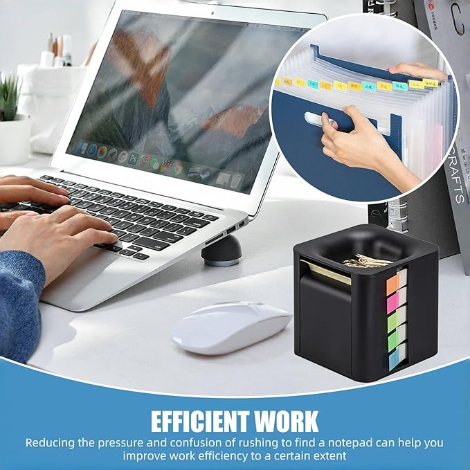 5-in-1 Sticky Note Holder for Desk - Pop Up Sticky Note Dispenser with Pop Up Post Its, Sticky Note Holder & Storage, Magnetic Absorber Case for On-The-Go Organization (Black)