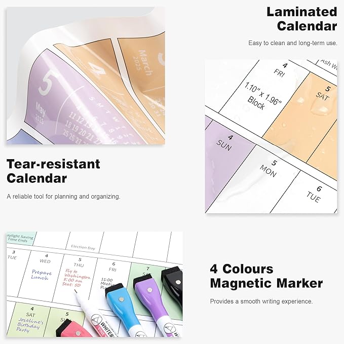 Ospelelf Calendar 2024-2025 Large 32'' x 48'' White Board Dry Erase Calendar for Wall, 12 Month Laminated Calendar for Classroom, Family, Use July 2024 - June 2025