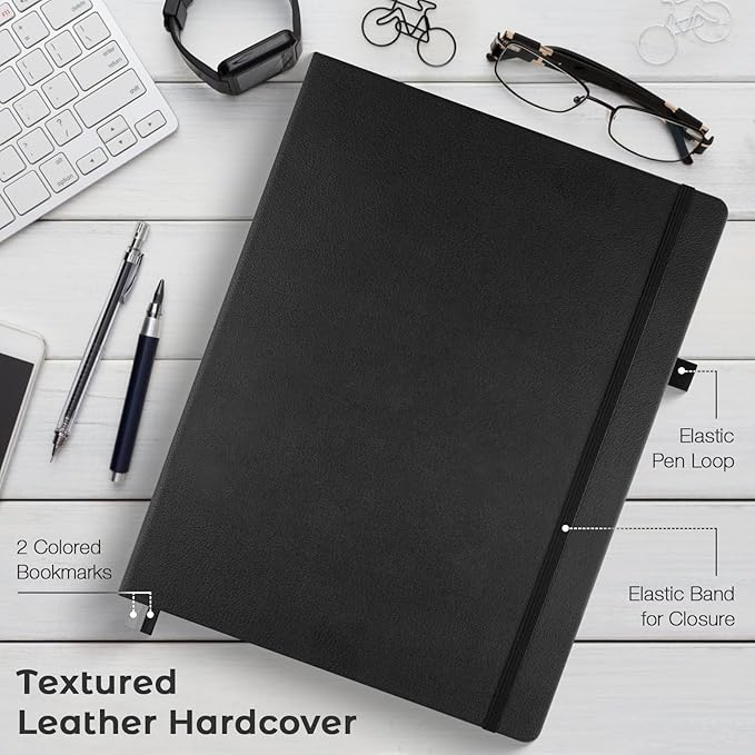 Blank Notebook, Hardcover Sketch Book, 8.5 x 5.5 Large Blank Journal, No Bleed Thick Paper Sketchbook for Drawing, Unlined Notebook Journal for Women Men School, A5 Leather Sketchbook Lay Flat, Black