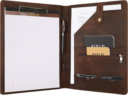 Leather Padfolio for Lefty, Business Portfolio Binder with Clipboard, Legal Pad Portfolio Folder for Men/Women - Khaki