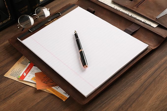 Leather Padfolio for Lefty, Business Portfolio Binder with Clipboard, Legal Pad Portfolio Folder for Men/Women - Khaki