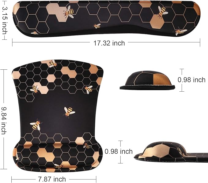 iCasso Ergonomic Mouse Pad with Wrist Rest, Keyboard Wrist Rest Mouse Wrist Rest, Made of Memory Foam, Easy Typing and Relieve Wrist Pain, Perfect for Computer Keyboard Office (A-Honeycomb)