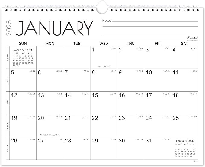 2025-2026 Calendar - 24 Months Wall Calendar 2025-2026, JANUARY 2025 - DECEMBER 2026, 14.8'' x 11.5'', Large Blocks with Julian Dates, Premium Paper White