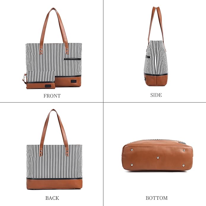 Laptop Tote Bag for Women, Waterproof Canvas Womens Work Shoulder Bag, Computer bag, Large Capacity Fits 15.6 inches Laptop