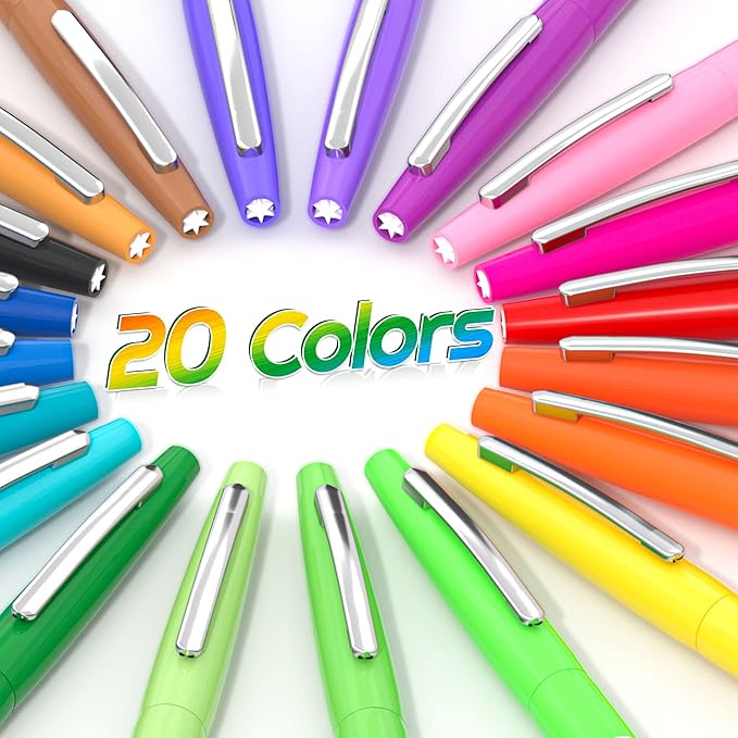 Lelix 20 Colors Felt Tip Pens, Medium Point Assorted Colors Markers Pens For Journaling, Writing, Note Taking, Planner Coloring, Perfect for Art Office and School Supplies