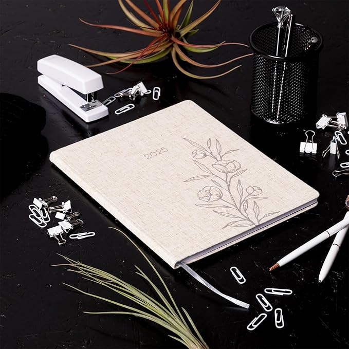 Eccolo 2025 Large Agenda Planner, 12 Month, Yearly, Monthly & Weekly Views (Linen Flexi-Cover - 8 x 10")