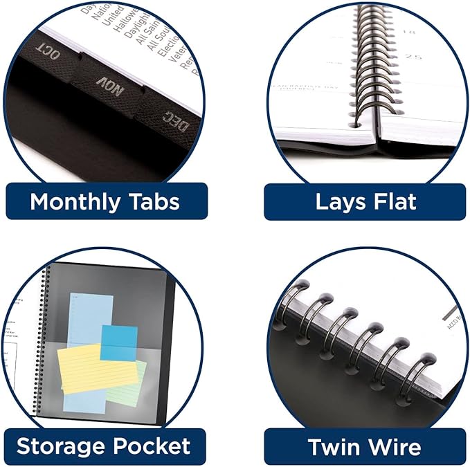 AT-A-GLANCE 2024 Monthly Planner, 7" x 8-3/4", Medium, Monthly Tabs, Faux Leather, Contemporary, Black (70120X0524)