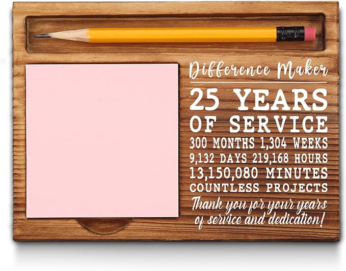 25th Work Anniversary Sticky Note Holder, Thank You Appreciation 25 Year Work Anniversary Decor Gifts for Women, Employee, Him, Her, Happy 25th Work Anniversary Self-Stick Note Pad Holders GSH28