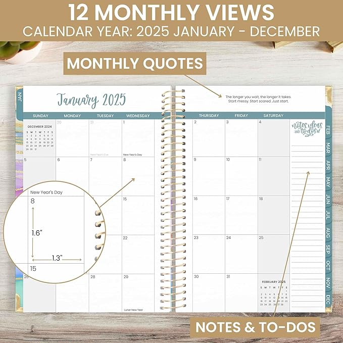 bloom daily planners 2025 Planner HARDCOVER Calendar Year Day Planner (January 2025 - December 2025) - Task & Goal Organizer - Monthly & Weekly Inspirational Agenda Book - 5.5" x 8.25" - Watercolor Waves
