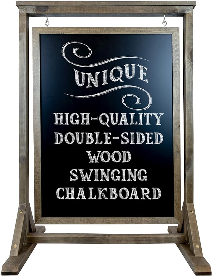 Rustic Handcrafted Chalkboard Sign: Uniquely Designed Wooden Sidewalk Sign Message Board with Double Sided Display. Alternative to A-Frame & Sandwich Board Signs. Use Chalk or Liquid Chalk Markers.