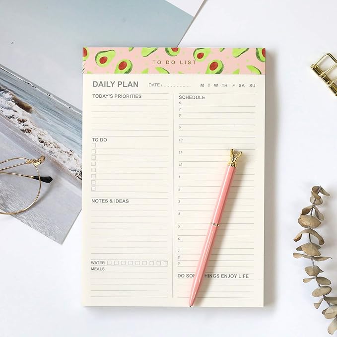 Daily to Do List Notepad with 52 Undated Tear-Off Planning Sheets,5.8"×8.2" Magnetic Planner Checklist Organizing Memo Pad for Reminders,Shopping List,Self-Care Notepad (5.82"x8.26", Avocado)