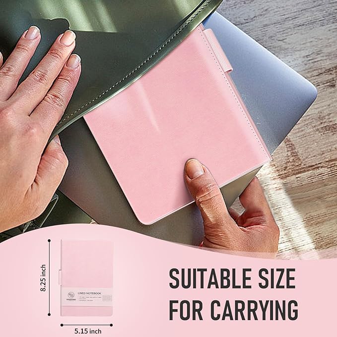 Hardcover Executive Notebooks, 160 Pages Line Ruled Classic Notebook Journal, Leather Notebooks with Pen Loop for Bussiness College Writing (Pink)