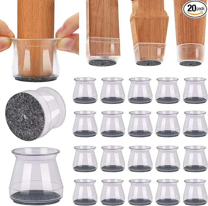 BUMACO Chair Leg Floor Protectors Chair Leg Protectors for Hardwood Floors Silicone Pads Covers to Protect Floors (Clear-20 Pcs, Universal S (0.9"-1.29")