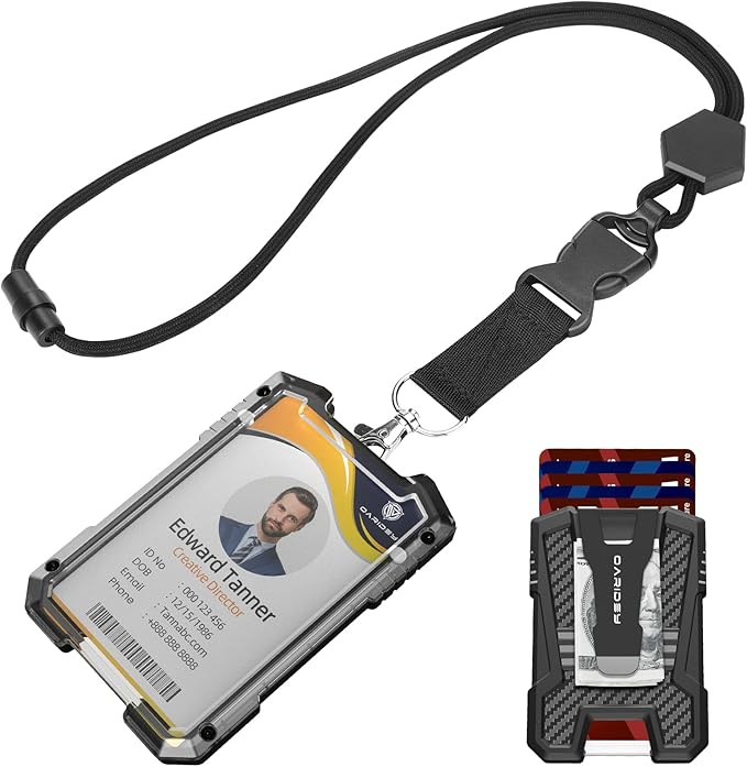 Oaridey Carbon Fiber Badge Holder with Lanyard, Heavy Duty Lanyard with Safety Breakaway Buckle for ID Card/Badge Holder