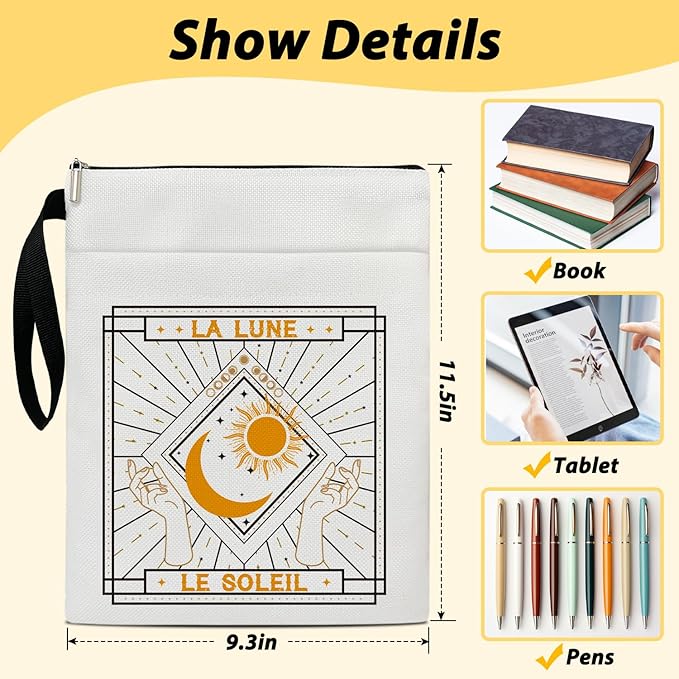 Tarot Card Book Sleeve, Book Lovers Gifts Book Pouch Book Sleeve with Zipper and Front Pocket Reader Gifts Birthday Gifts for Adult Teen Teacher -11