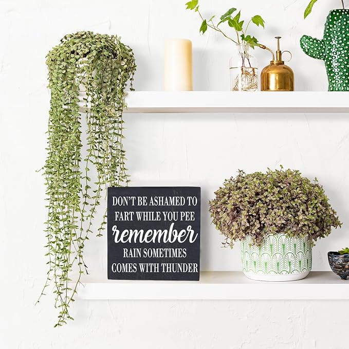 Funny Bathroom Decor Desk Decor Wooden Box Sign Rustic Black Wood Block Plaque Box Sign for Home Farmhouse Bar Toilet Washroom Shelf Table Decoration Don't be Ashamed to Fart While Peeing Sign