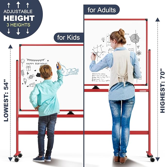 Rolling Whiteboard, 48x32 Inches Dry Erase Board with Stand, Magnetic Mobile Whiteboard on Wheels, Standing White Board for Office, School, Home, Large Double Sided White Board with Paper Pad