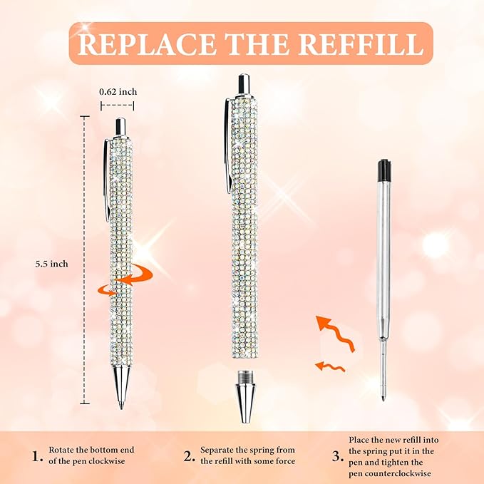 12Pcs Rhinestone Metal Ballpoint Pens Bling Pens Bulk Fancy Sparkly Crystal Diamond Pens Press Retractable Black Ink 0.7mm For Women Office Meeting Birthday Supplies Wedding Gifts(2colors)