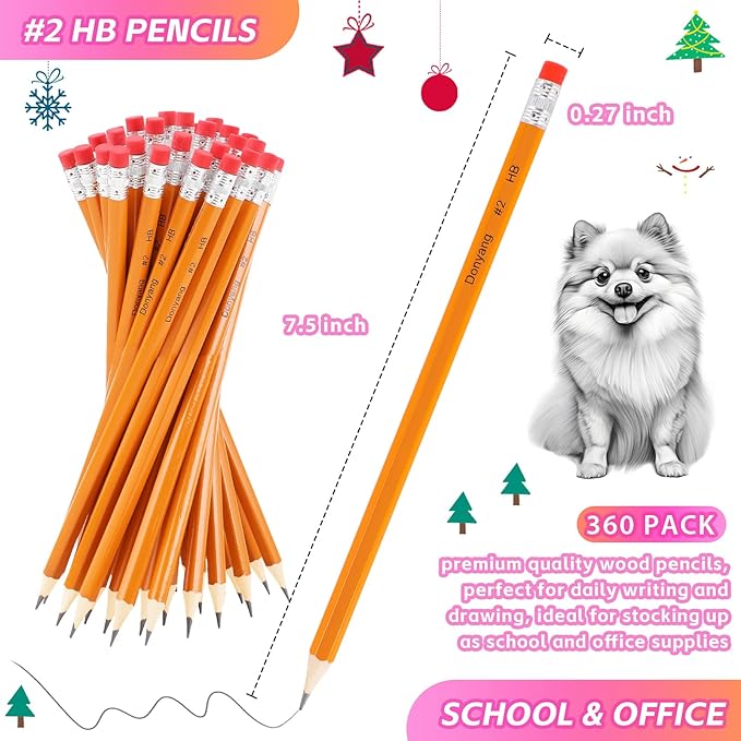 360 Pack #2 Pencils Bulk, Easter Basket Stuffers, Sharpened Number 2 HB Yellow Pencils for School Supplies College Essentials Teacher Office Desk Accessories, Writing, Drawing, Sketching, with Erasers